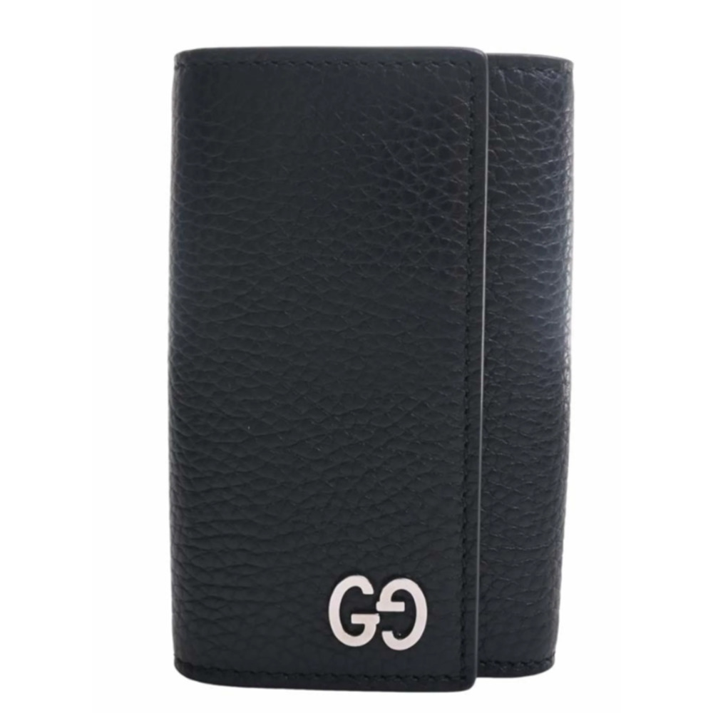 Gucci Six Row Keyholder Case LOGO Plain Black Leather Unisex Wallet NIB